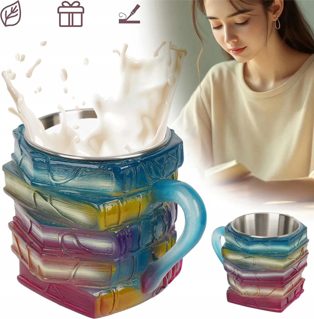 3D festett könyves bögre Többfunkciós könnyű kreatív kávés bögre