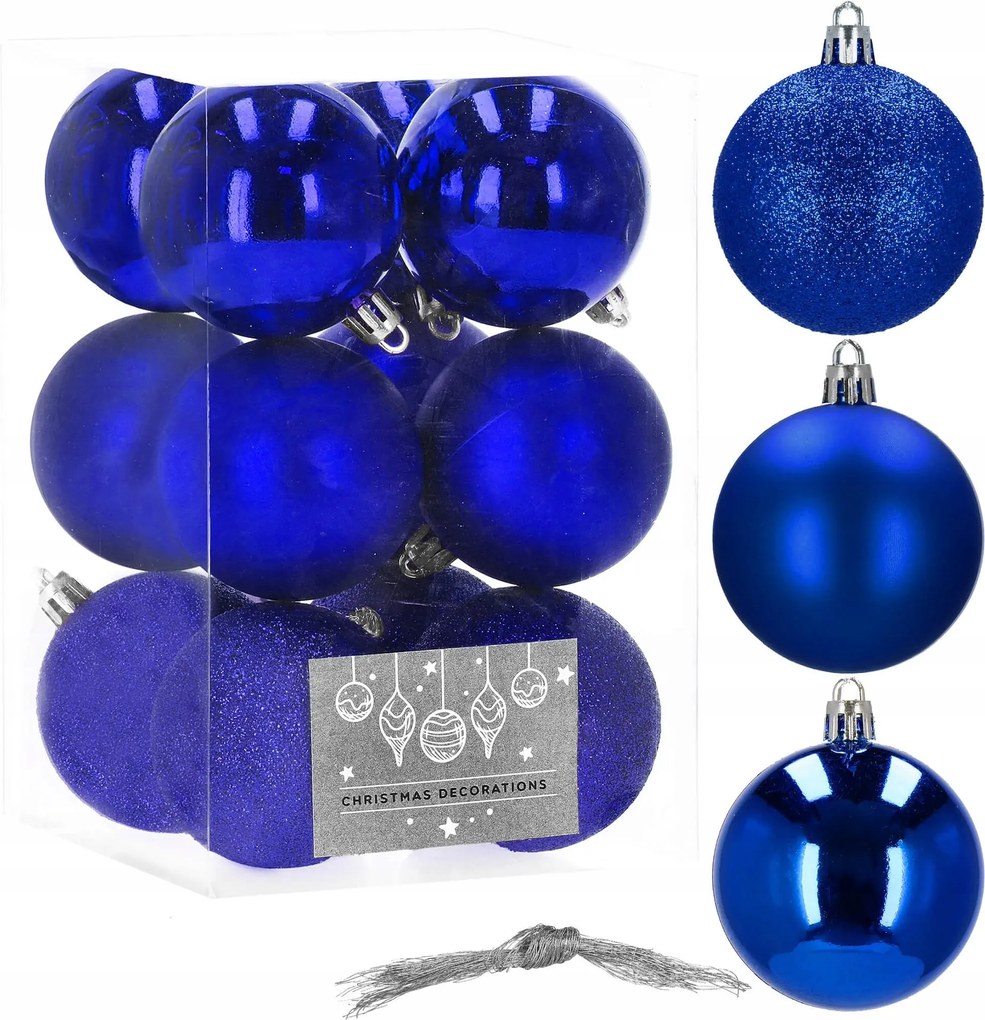 Karácsonyfadísz törhetetlen 12db-os Szett 7cm Karácsonyfára Kék Prémium