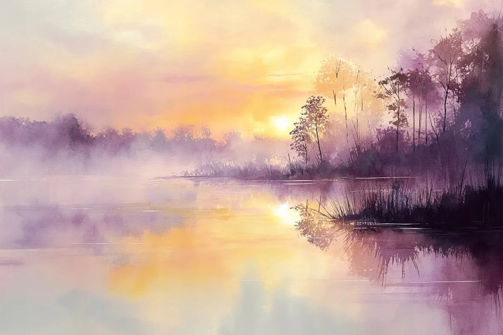 Fotótapéta Flizelina Tó Erdő Napfelkelte Hajnal Reggel 208x146 ragasztó