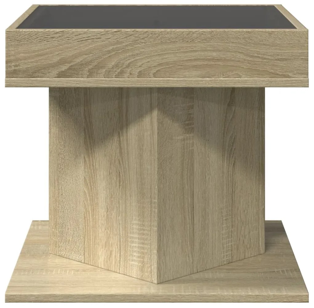 sonoma tölgy szerelt fa dohányzóasztal LED-del 50 x 50 x 45 cm