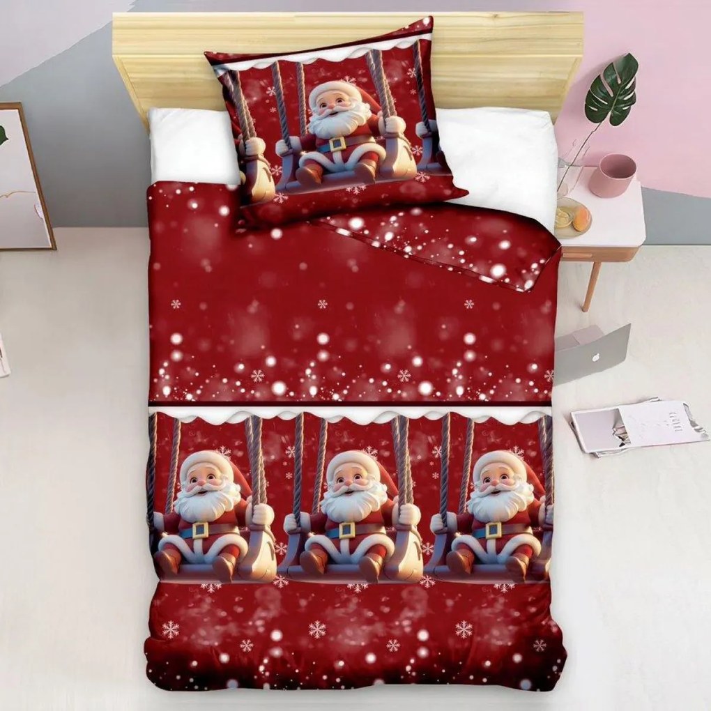 Mikroszálas ágynemű SANTA ON A SWING piros Ágyneműhuzat mérete: 70 x 80 cm | 140 x 200 cm