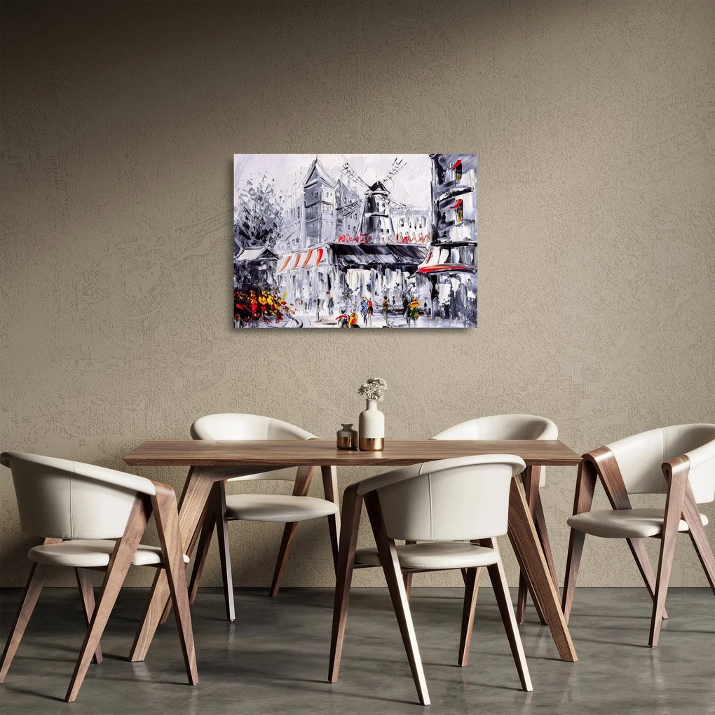 Kép - utca Párizsban, olajfestmény (üvegen) (70x50 cm)