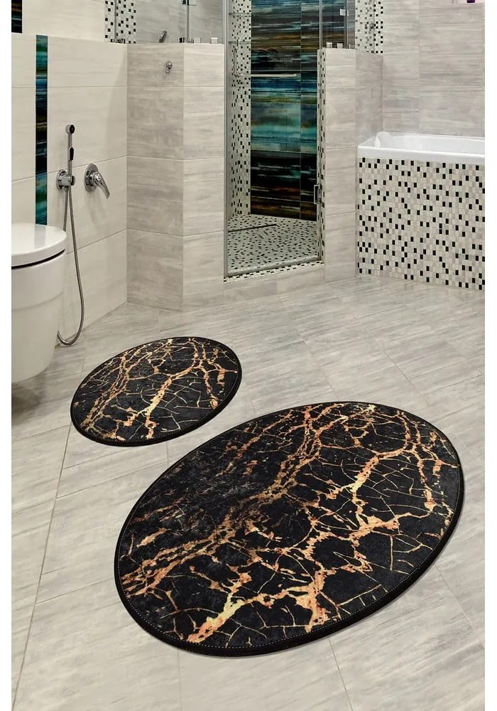 Gold Marble 2 db-os fekete ovális fürdőszobai kilépő szett - Foutastic