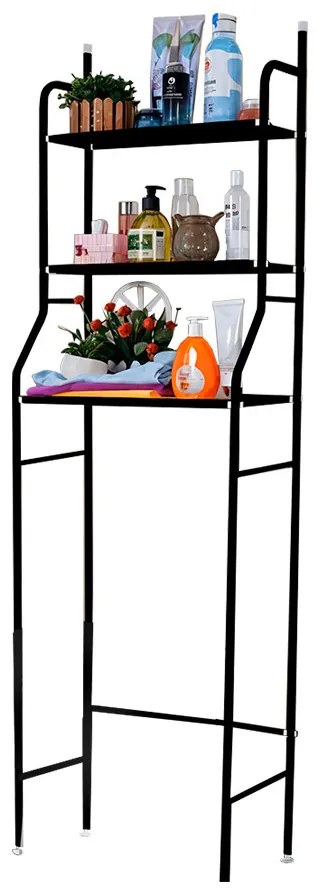 Fürdőszobai polc wc fölé, többszintes, fekete