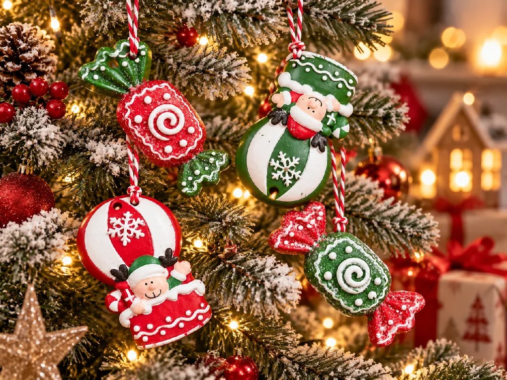 Szett 4 db karácsonyi dísz CANDY ELF 6 cm