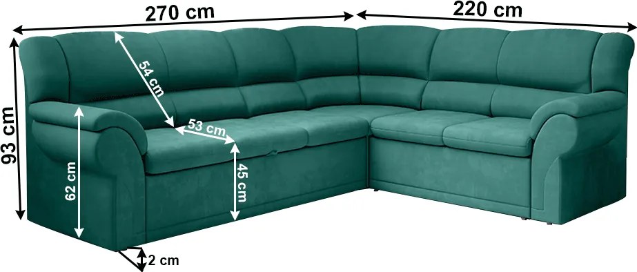 Ülőgarnitúra, smaragd, jobbos, AMELIA