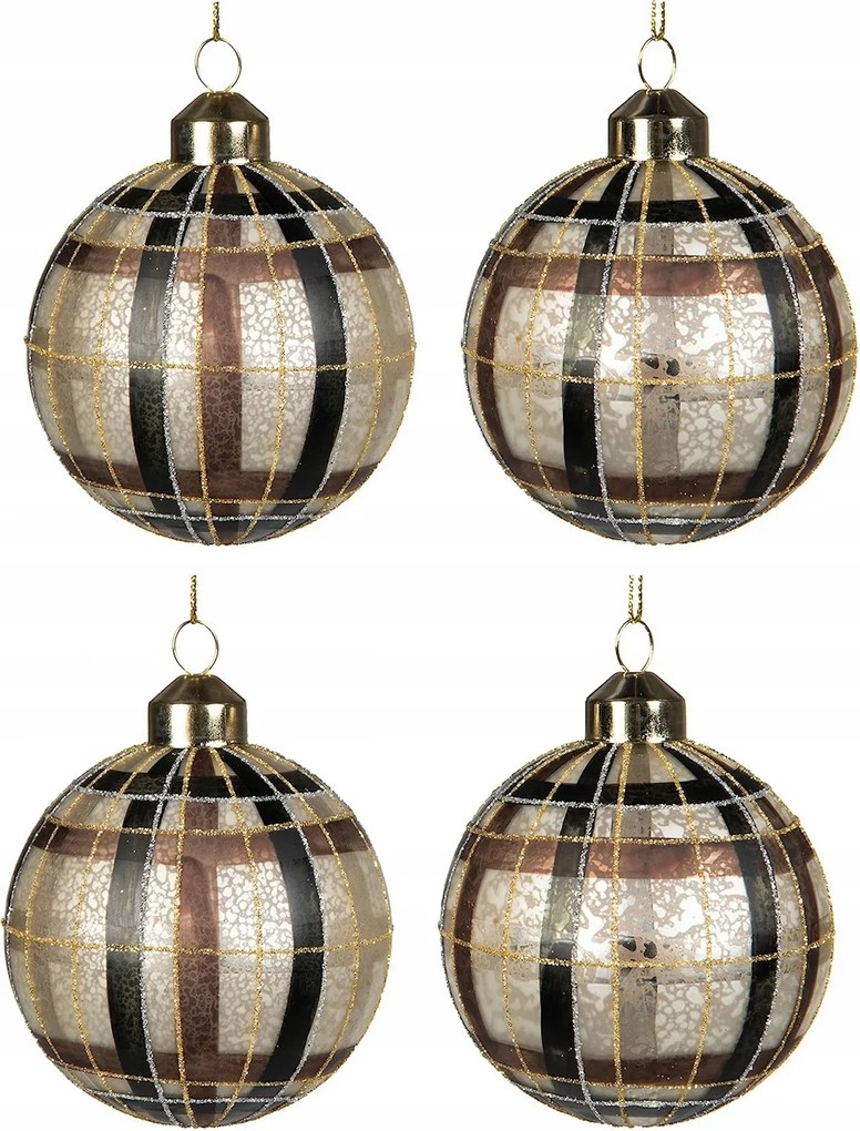 Karácsonyfa Bombák Arany Kockás 4db 8cm Üveg Karácsonyfa Medál