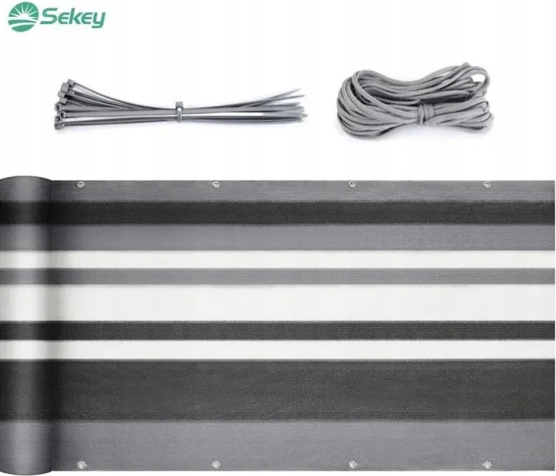 Erkélyvédő Szőnyeg Hdpe 220g 75×300 CM Fekete-fehér Prémium Csíkos