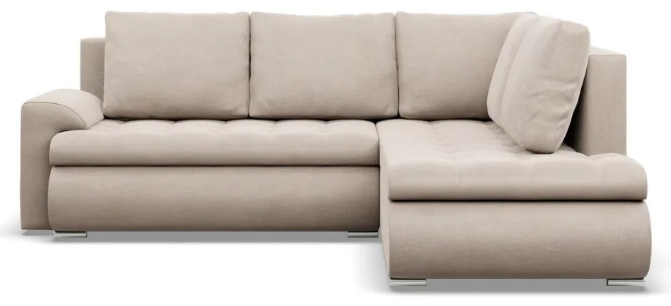 Tokio sarokkanapé, L alakú háttámlával, 2 ágyneműtartóval, bársony, jobboldali, bézs