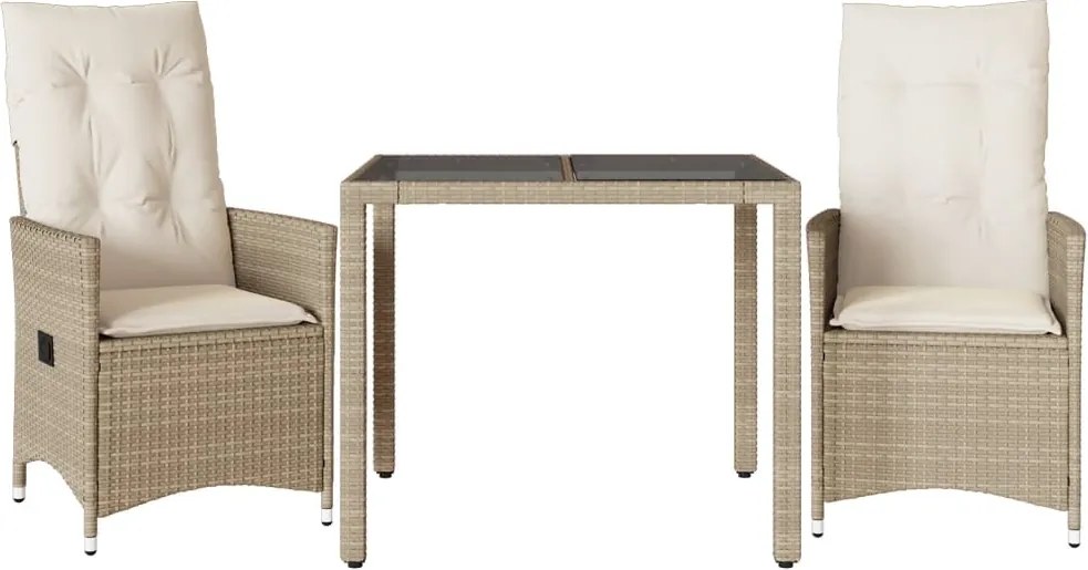 vidaXL 3 részes bézs polyrattan bisztrógarnitúra párnával
