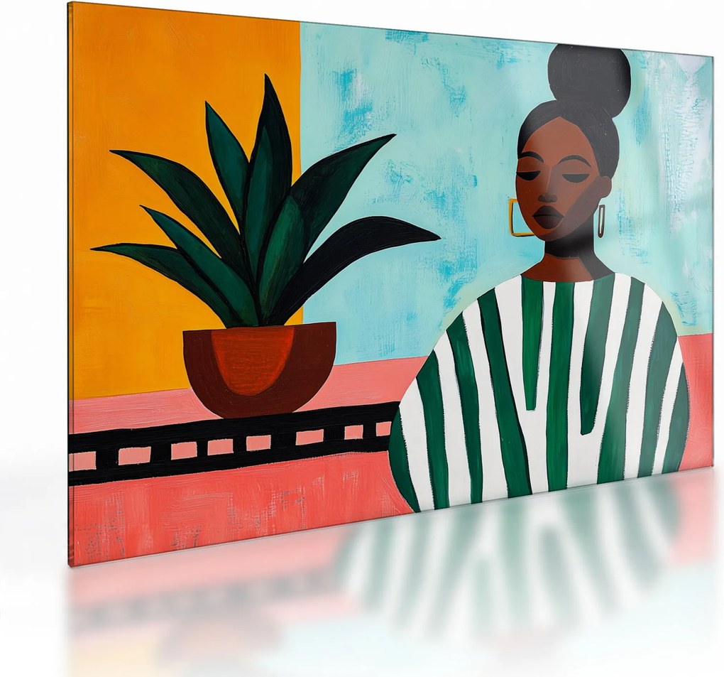 Üveg kép - Nő virággal (70x50 cm)