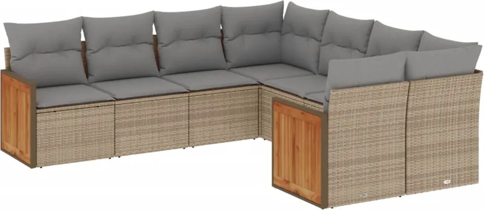 vidaXL 8 részes bézs polyrattan kerti ülőgarnitúra párnával