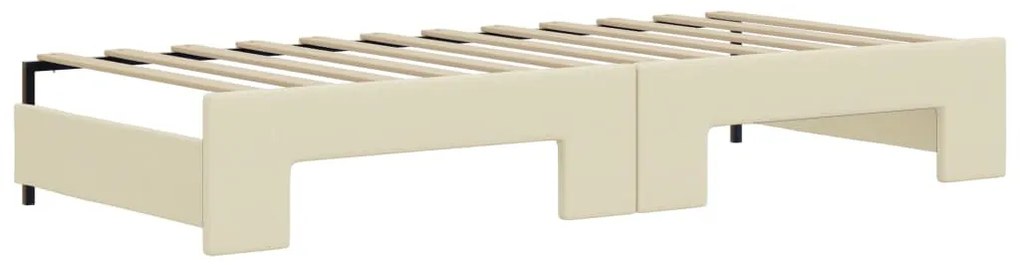 krémszínű kihúzható műbőr heverő matraccal 90 x 200 cm