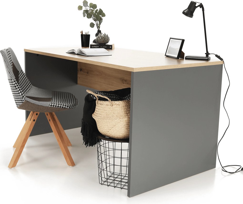 Íróasztal, grafit/tölgyfa artisan, RIOMA NEW TYP 11