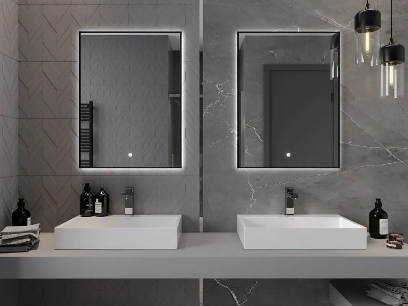 Mexen Erma világító fürdőszobai tükör 60 x 80 cm, LED 6000K, páramentes, fekete keret - 9814-060-080-611-70