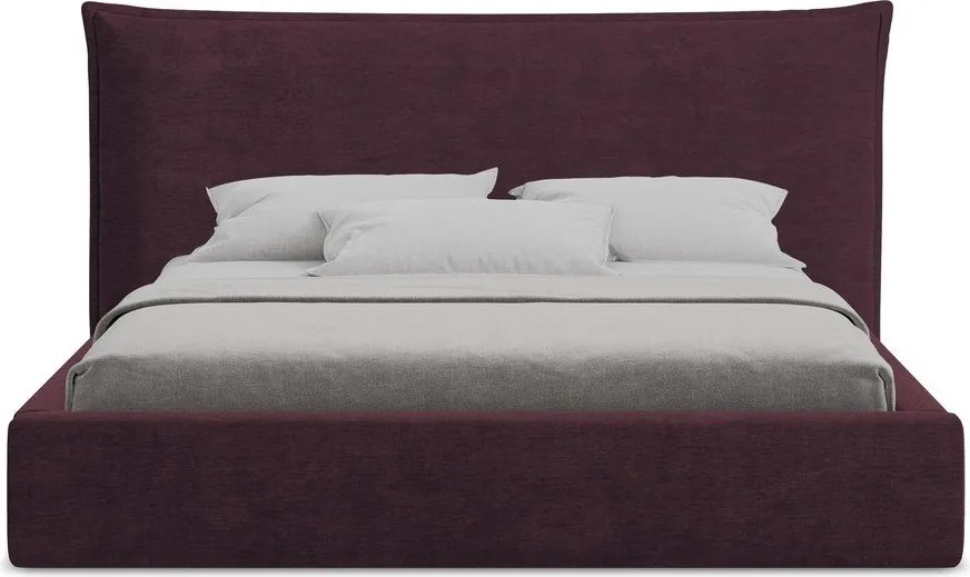 Sötétlila kárpitozott ágyneműtartós franciaágy ágyráccsal 180x200 cm Esala – Makamii