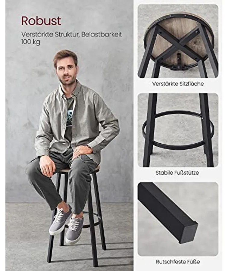 Bárszékek, Konyhai Székek 2 db-os Szett, Szürkés Bézs és Fekete