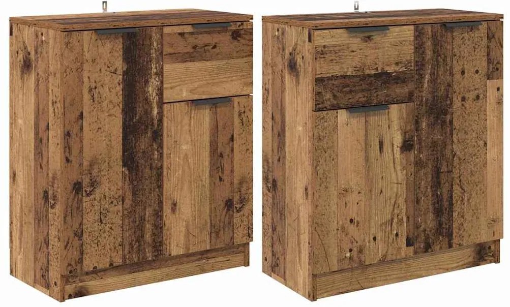 Oldalszekrények fiókkal 2 pcs Öreg fa 60 x 30 x 70 cm Faanyag