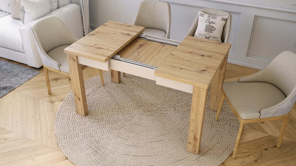 Mazzoni FONTE Artisan Tölgy / Bézs (Pezsgő) -KLASSZIKUS 130 cm-re BŐVÍTHETŐ ASZTAL KONYHÁBA/NAPPALIBA!