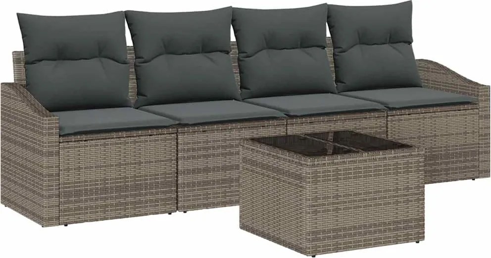 vidaXL Kanapé Szett párnával tárolóval 5 pcs Szürke polirattan