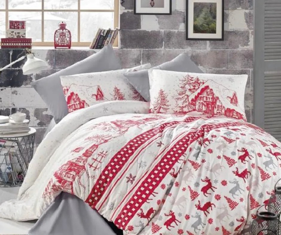 Pamut ágyneműk Karácsonyi Ünnepi mix fehér TiaHome - 1x Párna 90x70cm, 1x Paplan 140x200cm