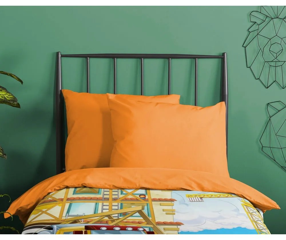 Narancssárga egyszemélyes pamut gyerek ágyneműhuzat 140x200 cm Building – Good Morning