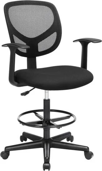 Ergonomikus irodai szék kartámaszokkal, magas forgó szék 55-75 cm ülésmagasság, fekete