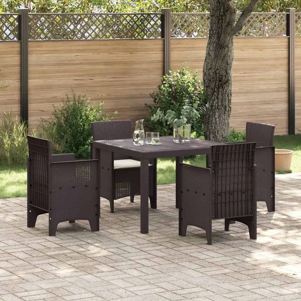 5 Részes Kert Éttkező Szett Párnákkal Barna Poly Rattan