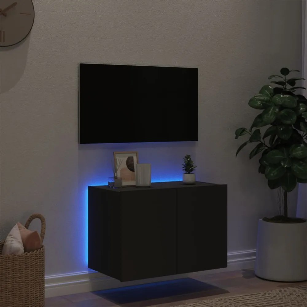 fekete fali TV-szekrény LED-világítással 60x35x41 cm
