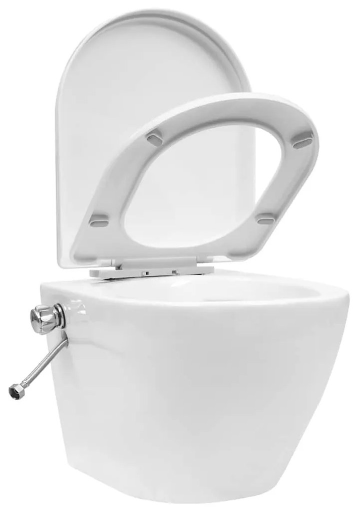 Fehér kerámia falra szerelhető perem nélküli WC tartály