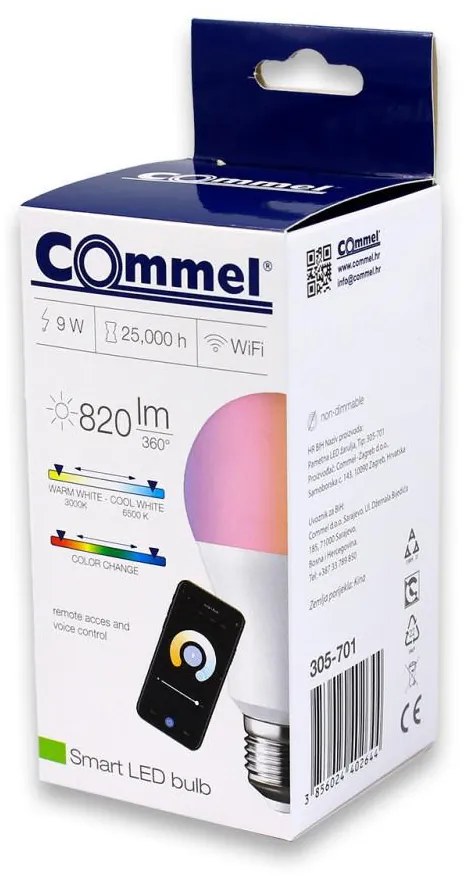 Commel Led izzó Wifi 9W E27 RGB 3000K-6500K