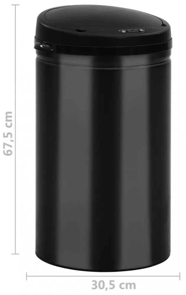 fekete automata érzékelős szénacél szemeteskuka 40 L