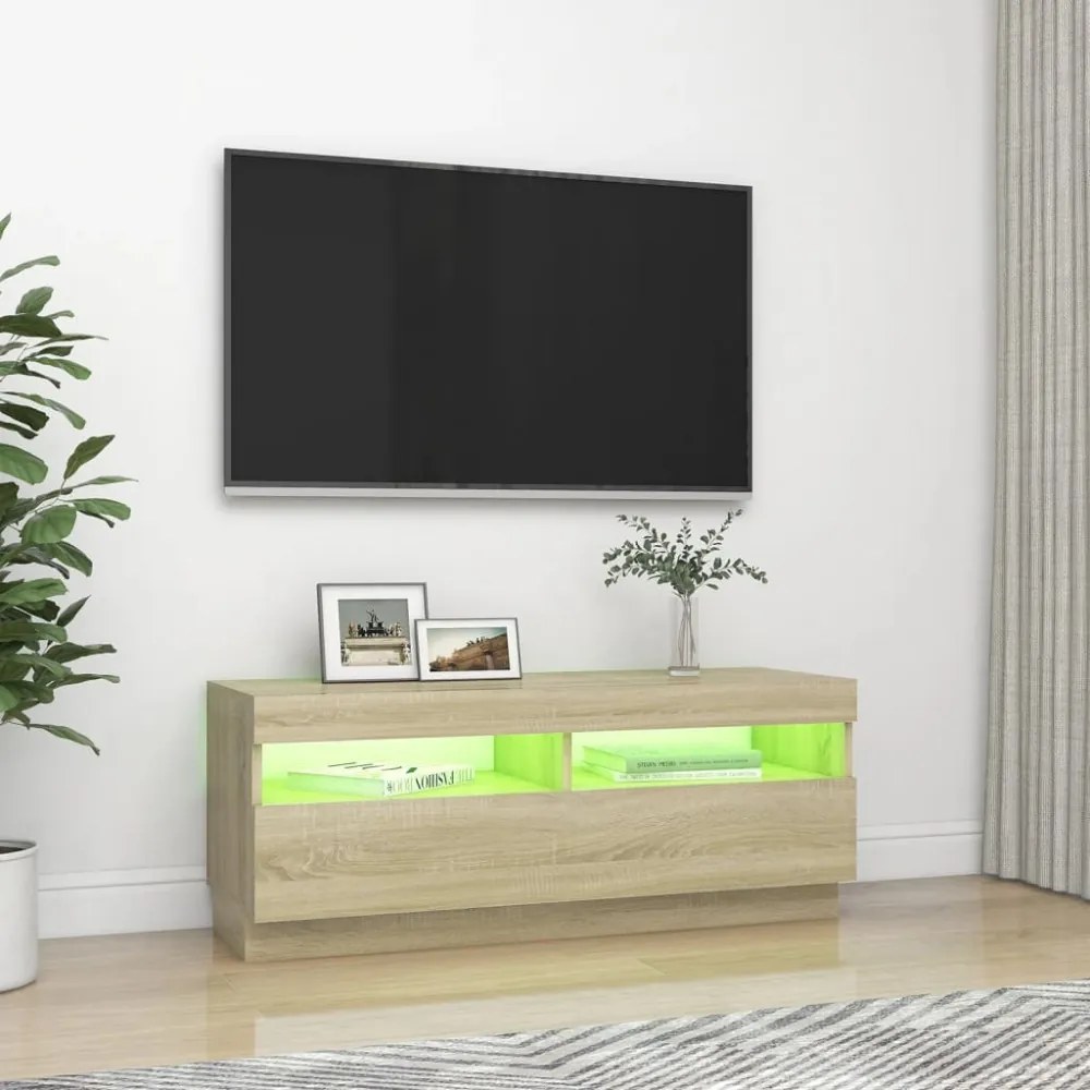 sonoma tölgy színű TV-szekrény LED-lámpákkal 100 x 35 x 40 cm