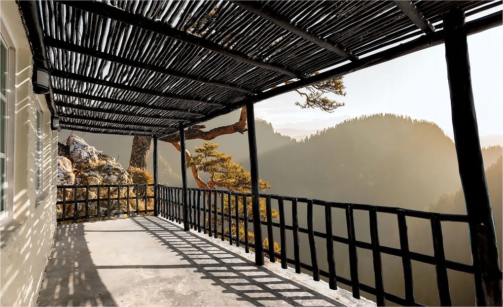 Flizelin fotótapéta Terasz a hegyekben kilátás a hegyekre természet 254x184 +ragasztó