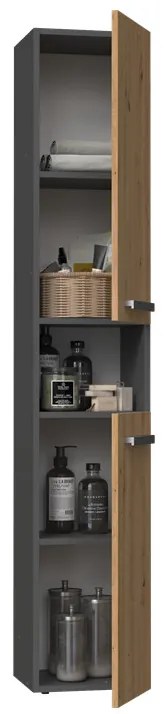 Riano MIX Nel I fürdőszoba szekrény, 31x174x30 cm, antracit-tölgy
