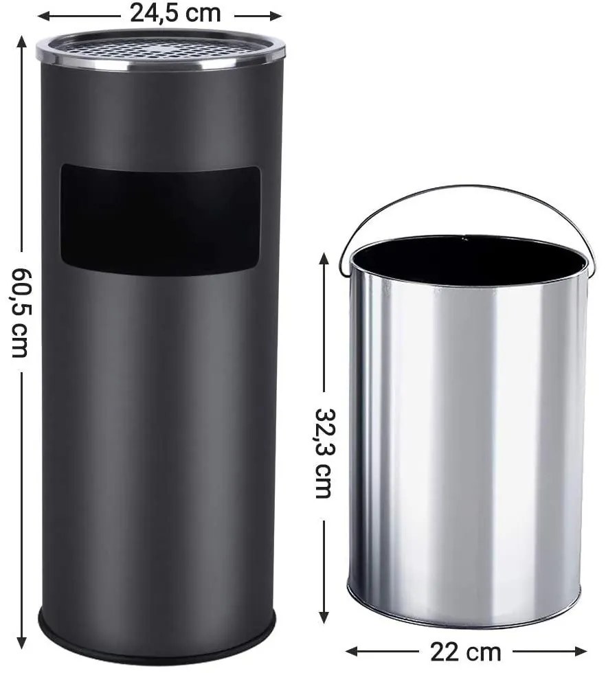 Kültéri álló hamutartó 30l, fekete | vashome