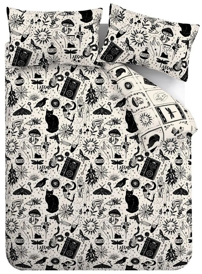 Fekete-bézs kétszemélyes-hosszabbított ágyneműhuzat 230x220 cm Enchanted Witchcraft – Catherine Lansfield
