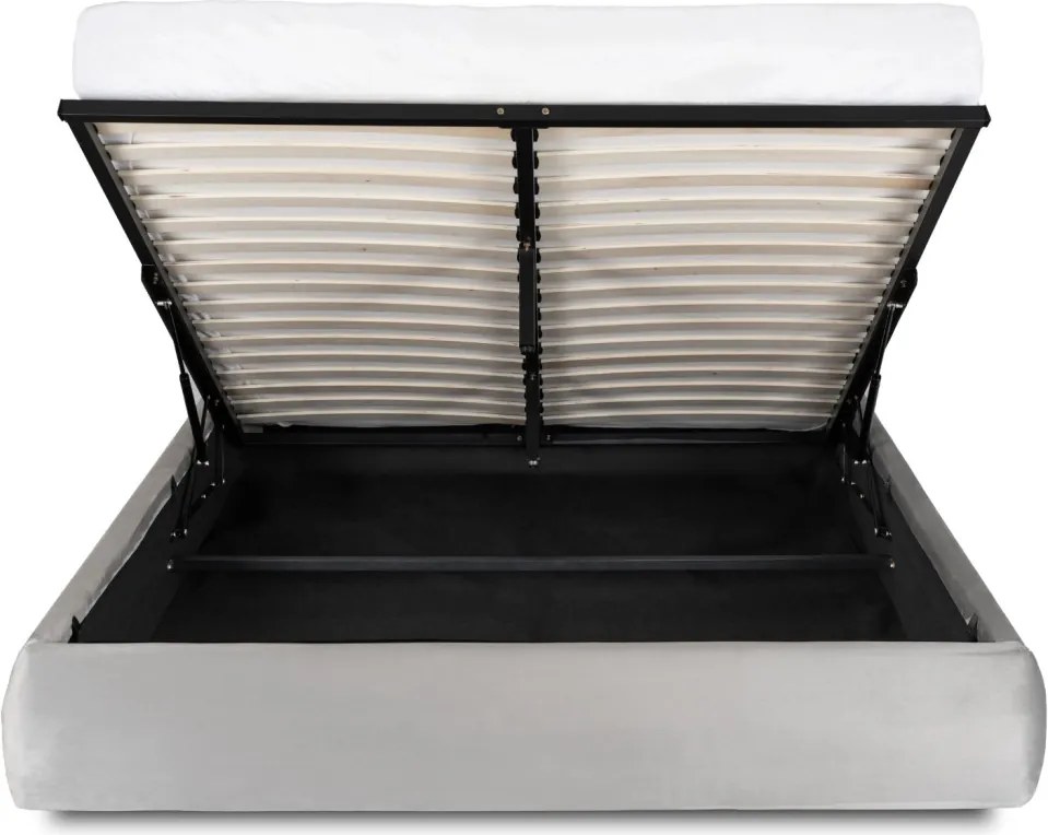 Ágy 140x200 cm méretben, ágyneműtartóval, szürke színben, velúr kárpittal BRISTOL