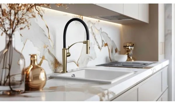 Deante BRC_R72M - Mosogató csap rugalmas karral CORDA csiszolt arany