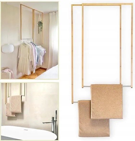 2 Db-os Fürdőszobai Mennyezeti Akasztó Szett Bambusz Ivy Törölközőtartó