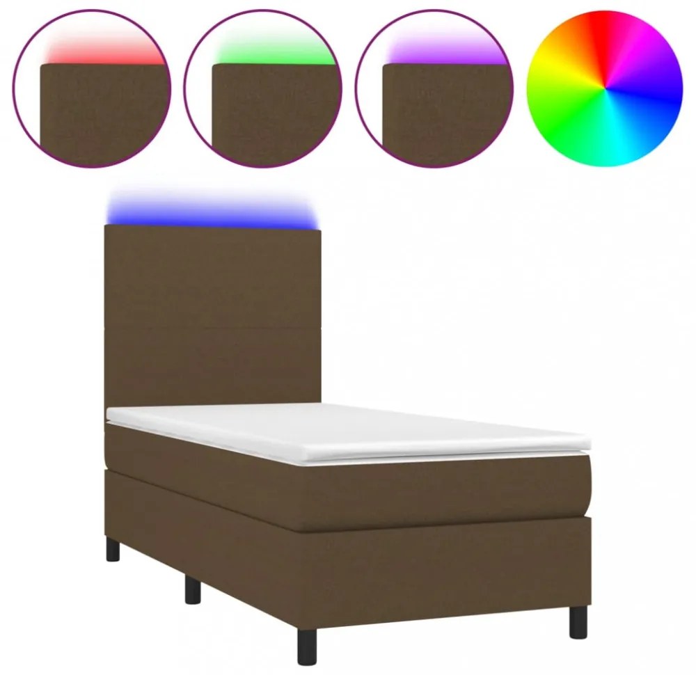 barna szövet rugós és LED-es ágy matraccal 80 x 200 cm