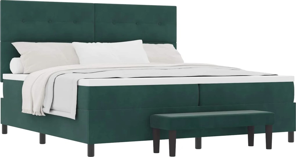vidaXL Boxrugós ágy matracmal Sötétzöld 200 x 200 cm Bársony