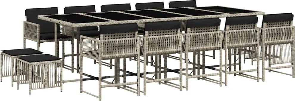 vidaXL 15 részes szürke polyrattan kerti étkezőgarnitúra párnákkal