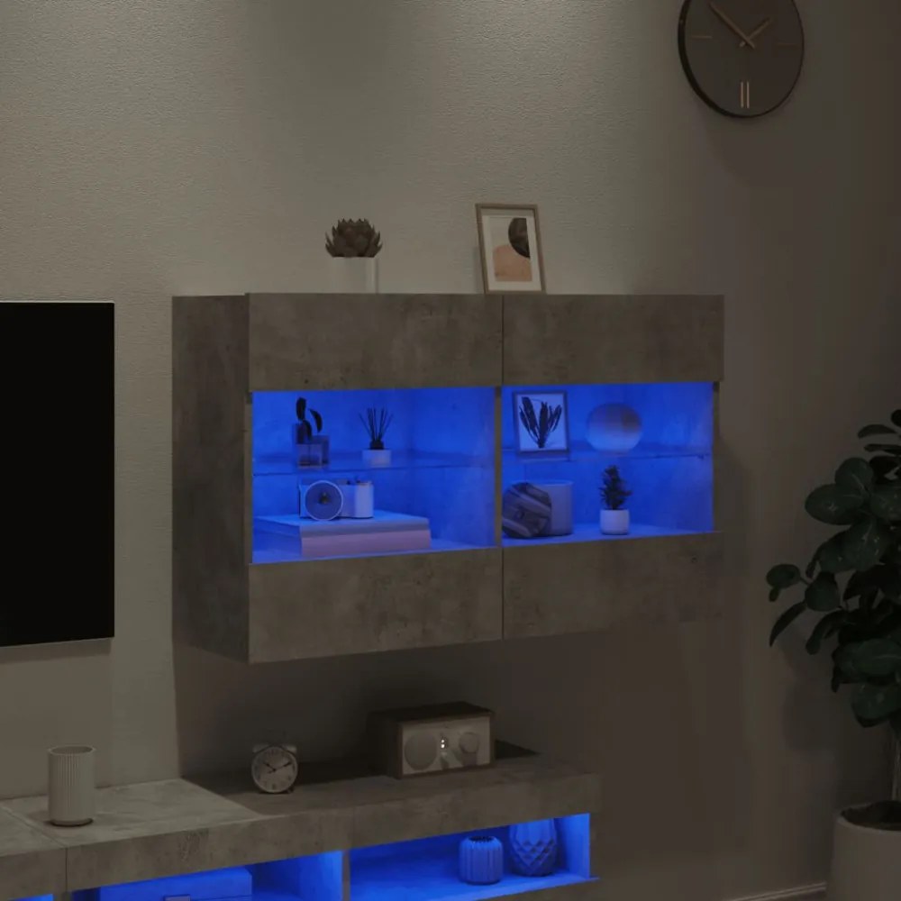 betonszürke falra szerelhető TV-szekrény LED-del 98,5x30x60,5cm
