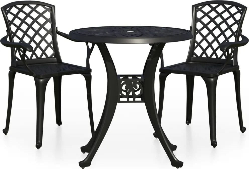 vidaXL 3 részes fekete öntött alumínium bisztrószett