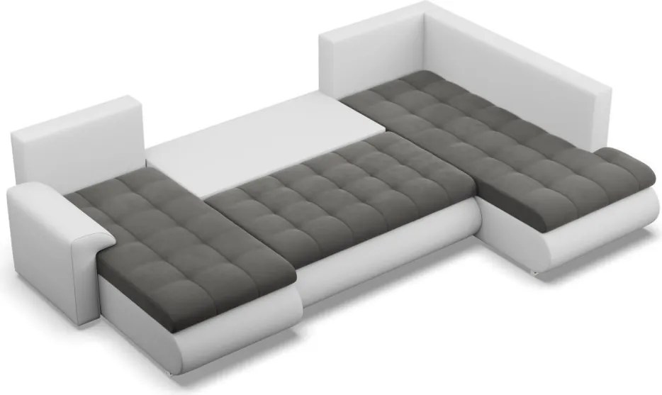 Tokio U sarokkanapé, 3 ágyneműtartóval, bársony + műbőr, jobboldali, szürke - fehér