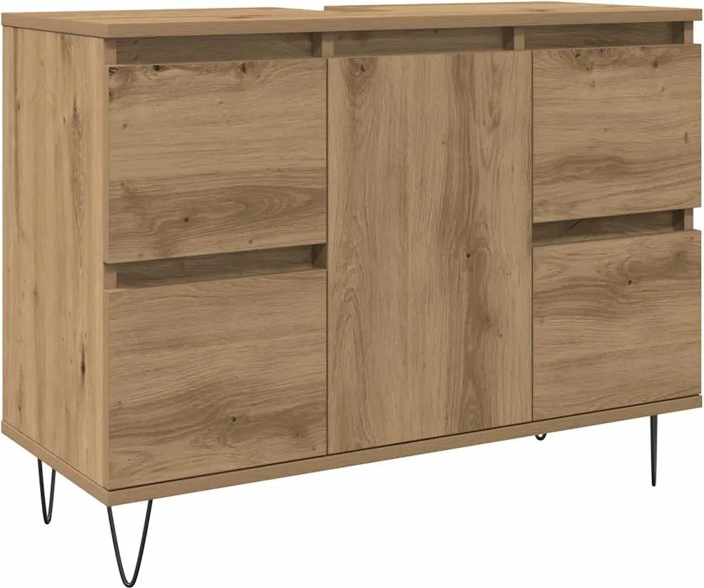 vidaXL kézműves tölgy színű szerelt fa mosdószekrény 80 x 33 x 60 cm