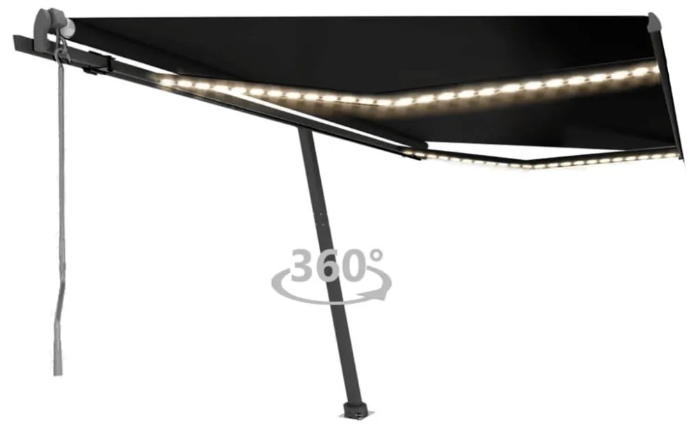 antracitszürke szélérzékelős és LED-es napellenző 400x300 cm