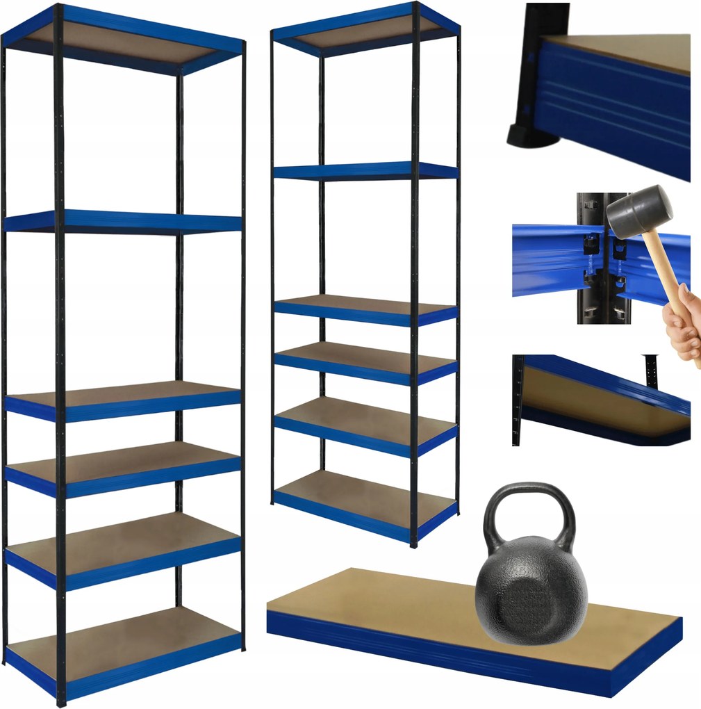 Tárolószekrény fém állvány Helios 213x30x30cm 6Px175kg Tömör Kék