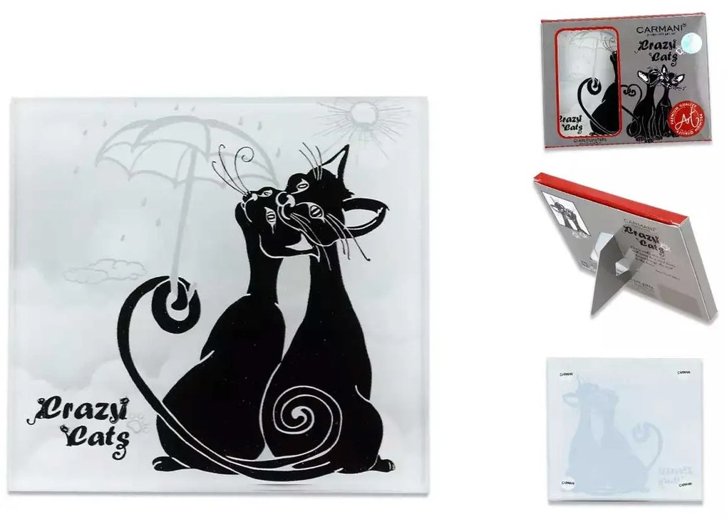 Cicás üveg poháralátét fekete macskák párban